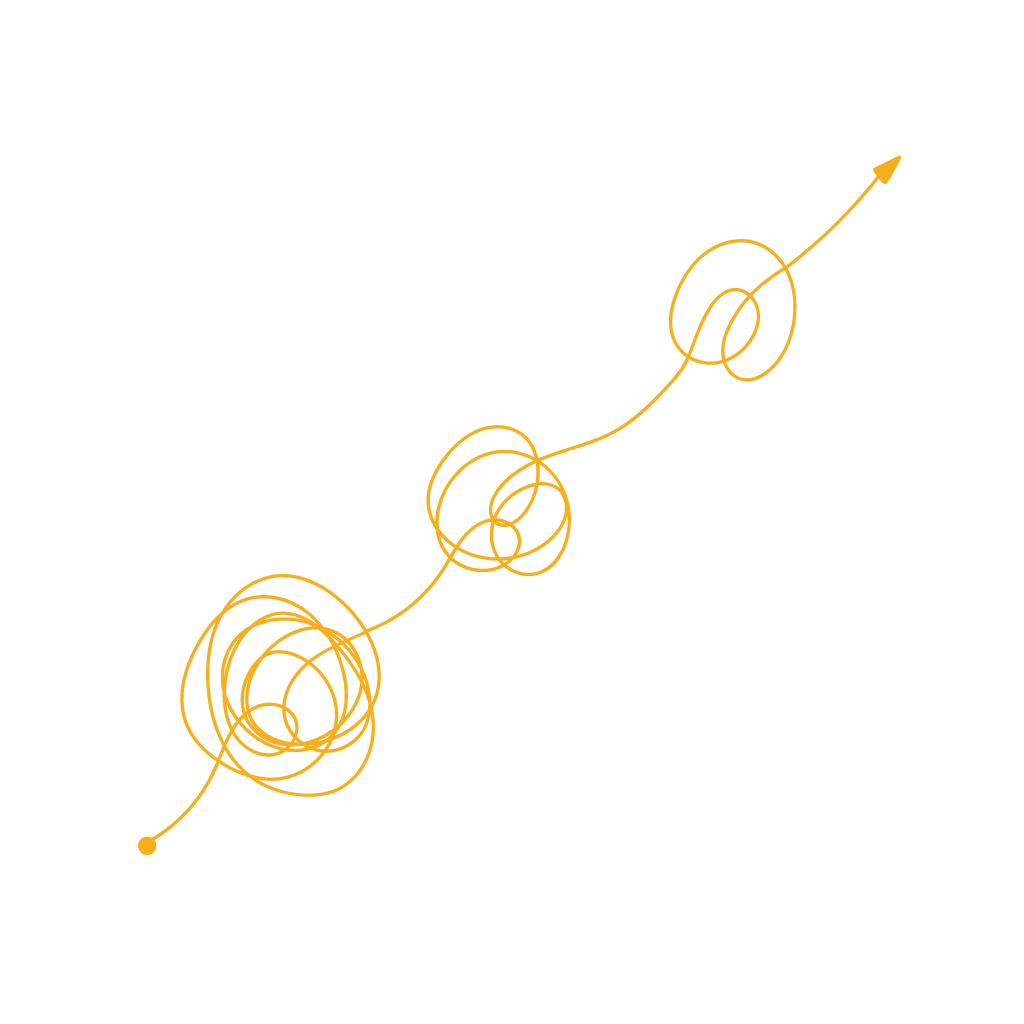 A yellow scribble that circles around itself in 3 places at it moves from the bottom left to the upper right