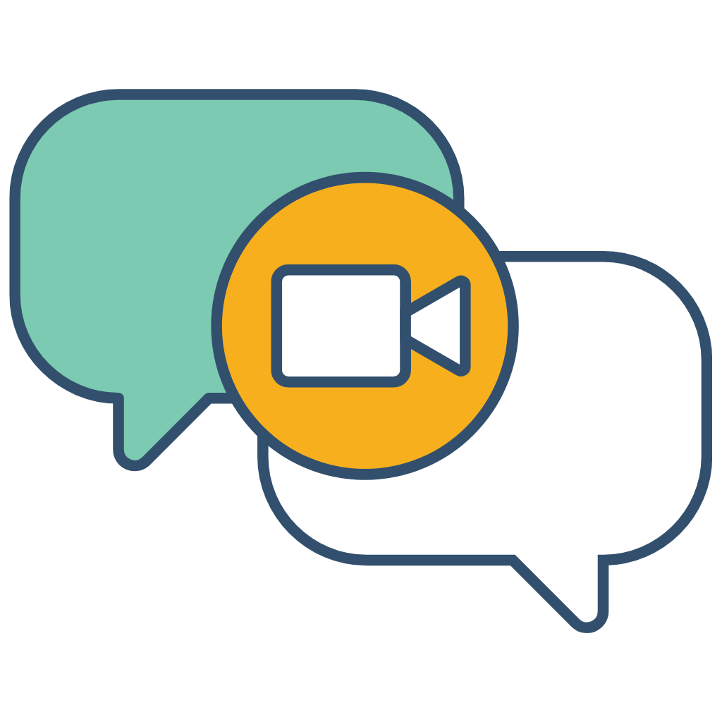 Two cartoon speech bubbles with a video call camera icon in between